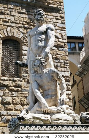FLORENCE, ITALY - JUNE 05: Hercules and Cacus statue in Piazza della Signoria in Florence, Italy, on June 05, 2015