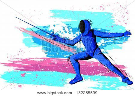 Concept of sportsman playing Fencing. Vector illustration
