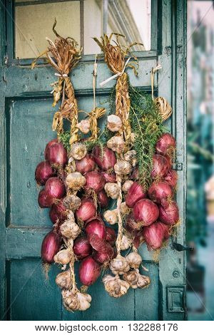 The south Italy, area Calabria, Tropea city, national food - red onion 