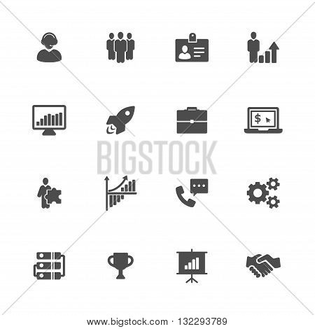 Business flat gray icons set of 16