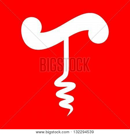 Simple corkscrew sign. White icon on red background.