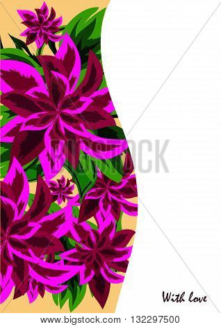 Greeting cards with abstract purple flowers in ethnic style for declarations of love a gift for a loved one or a donation for the holiday