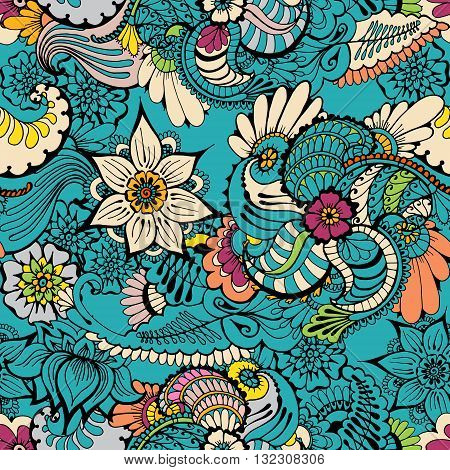 Floral colorful background with indian ornament. Seamless pattern for your design wallpapers pattern fills web page backgrounds surface textures.