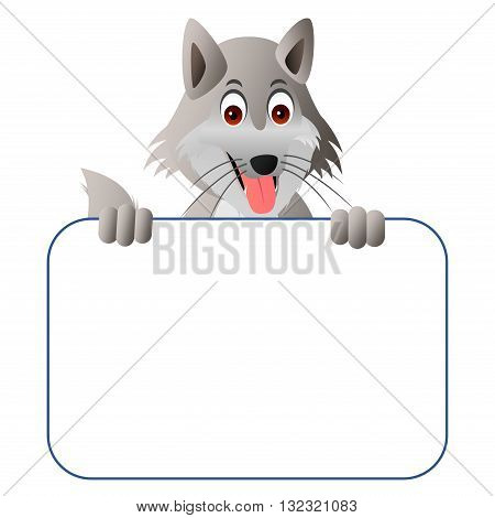 cute cartoon wolf with a blank board