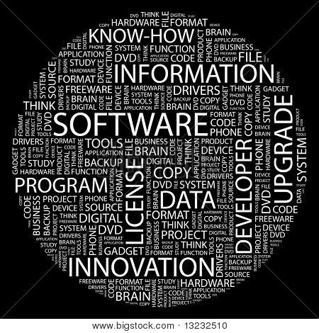SOFTWARE. Word collage on black background. Vector illustration.