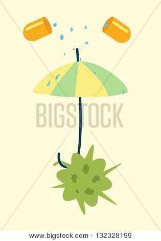 Antibiotics resistance umbrella concept. Vector illustration of a bacteria defending against pill