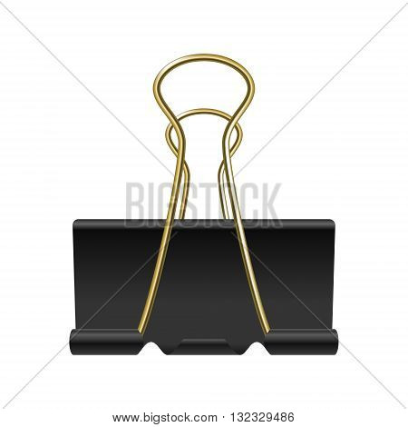 Black binder clip, isolated on a white background. Vector EPS8 illustration.