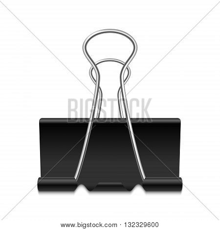 Black binder clip with shadow, isolated on a white background. Vector EPS10 illustration.