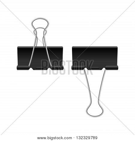 Set of black binder clips, isolated on a white background. Vector EPS8 illustration.
