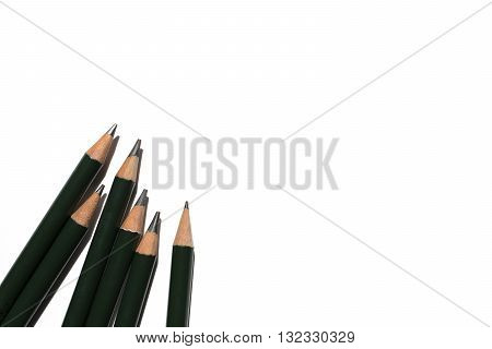 Six gray pencils with different densities isolated on white
