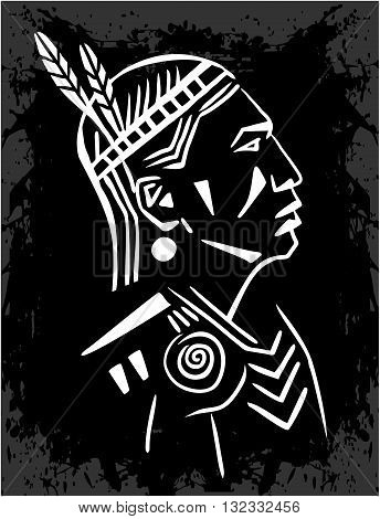 North American Indian chief blak and white - vector illustration