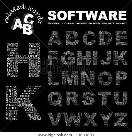 SOFTWARE. Vector letter collection. Illustration with different association terms.