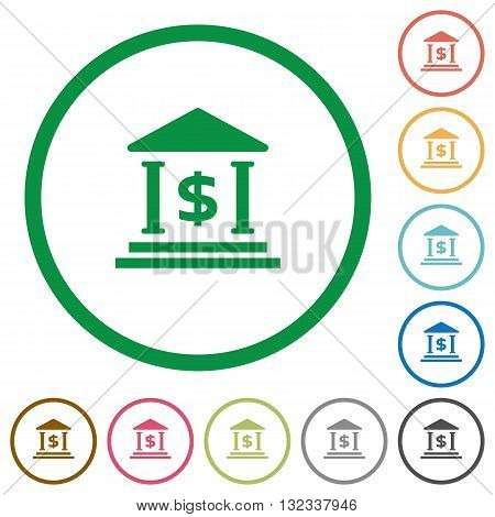 Set of dollar bank color round outlined flat icons on white background