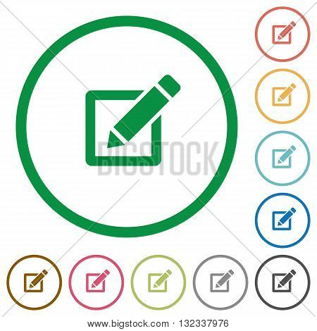 Set of editor color round outlined flat icons on white background