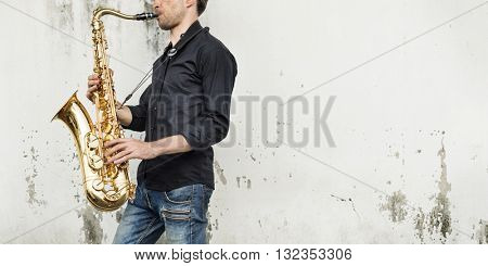 Jazzman Musical Artist Playing Saxophone Concept