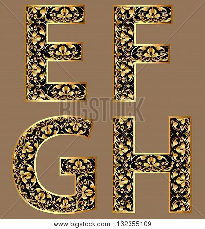 Illustration gold vintage decorative font characters efgh