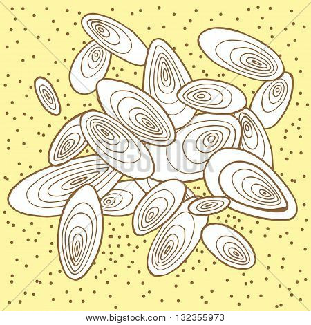 Illustration of shells on the sand white and yellow