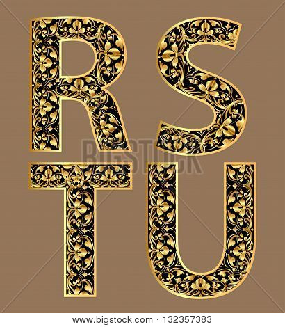 Illustration gold vintage decorative font characters rstu
