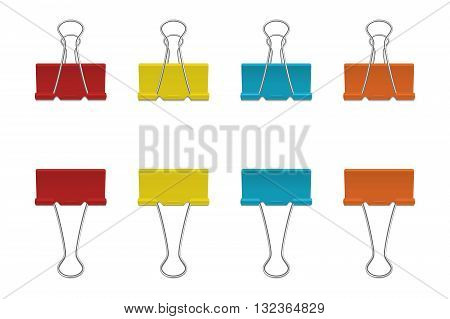 Set of multicolor binder clips, isolated on a white background. Vector EPS10 illustration.