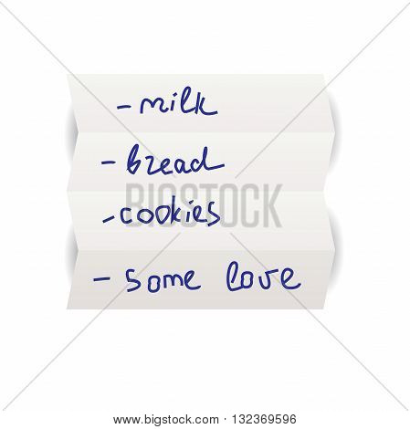 shopping list with milk bread and cookies