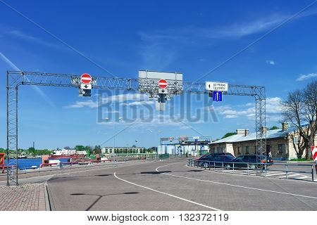 Road Signs Near Ferry Terminal In Ventspils