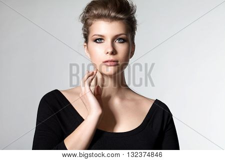 Elegant Blonde Woman Plus Size With Beautiful Hair And Makeup Smoky Eyes