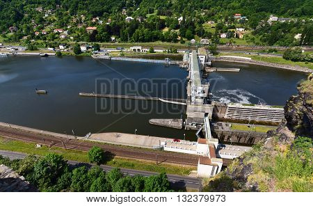 Castle Strekov in valley of river Labe in Usti nad Labem city
