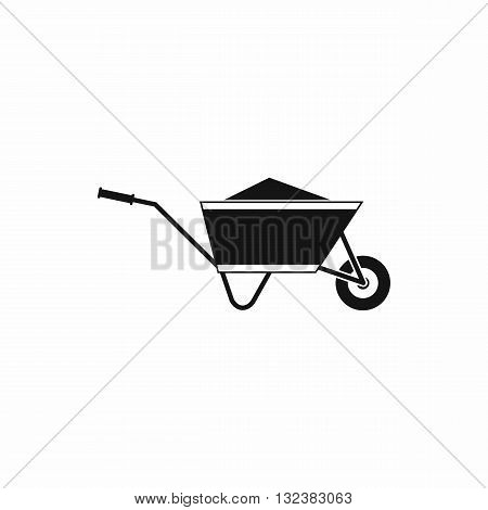 Wheelbarrow with sand icon in simple style isolated on white background