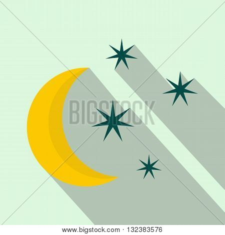 Moon and stars icon in flat style on a light blue background