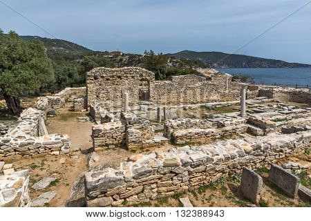 Ruins of ancient village in Archaeological site of Aliki, Thassos island,  East Macedonia and Thrace, Greece