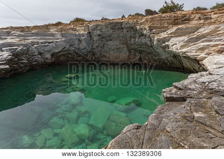 Amazing view of Giola Natural Pool in Thassos island, East Macedonia and Thrace, Greece