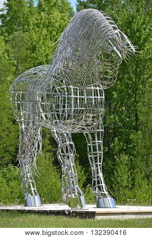 BROMONT QUEBEC CANADA JUNE 01 2016: By Mathieu Isabelle new statue in Bromont. The home of the Parc equestre Olympique de Bromont, equestrian park.