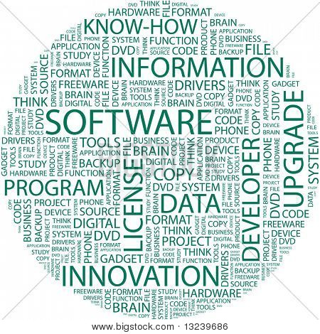 SOFTWARE. Word collage on white background. Illustration with different association terms.