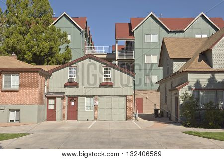 Architecture of backyard condominiums in downtown Boise Idaho.