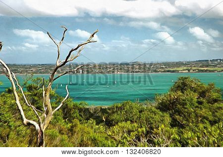 View of auckland across hauriki gulf from Rangitoto island