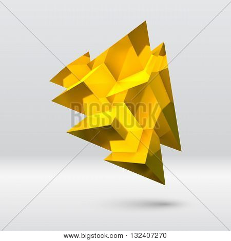 Abstract golden crystal with overlapping shiny pyramids