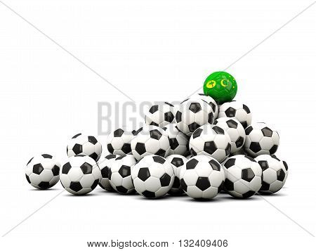 Pile Of Soccer Balls With Flag Of Cocos Islands