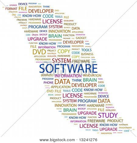 SOFTWARE. Word collage on white background. Illustration with different association terms.