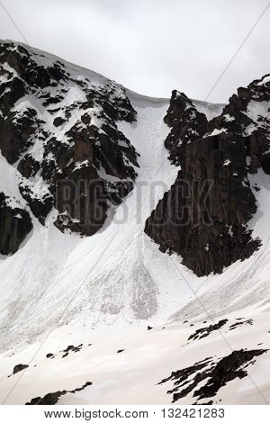 Rocks With Snow Cornices And Traces From Avalanches