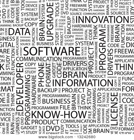 SOFTWARE. Seamless vector background. Wordcloud illustration. Illustration with different association terms.