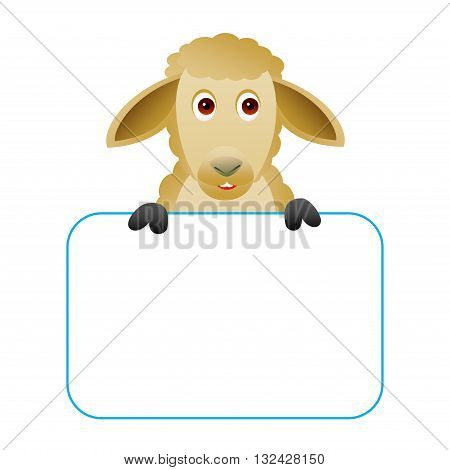 Clipart picture of a sheep cartoon character holding a blank board.