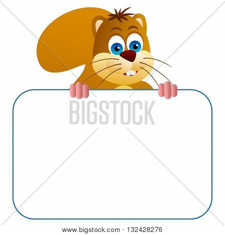 Clipart picture of a squirrel cartoon character holding a blank board.