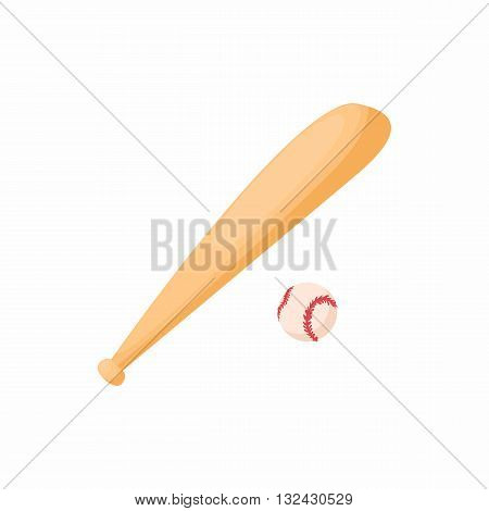Baseball bat and ball icon in cartoon style on a white background
