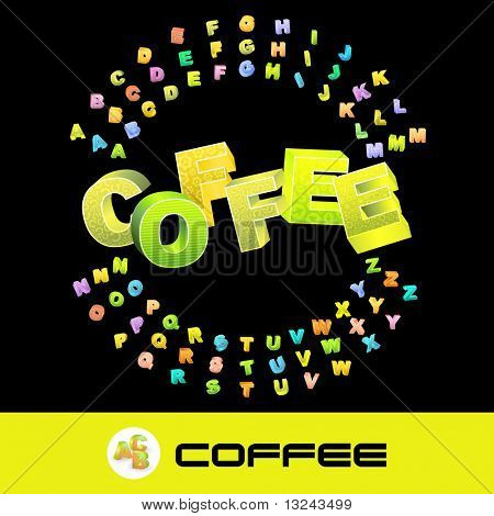 CAFFÈ. Vector illustration 3d con alfabeto colorato.