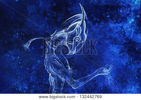 allien hold sand, original drawing on paper. transience and time concept