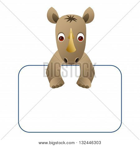 Clipart picture of a rhino cartoon character holding a blank board.