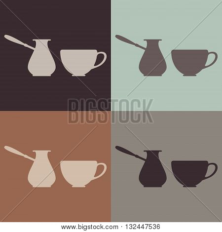 Seamless cezve and coffee cups background. Vector illustration