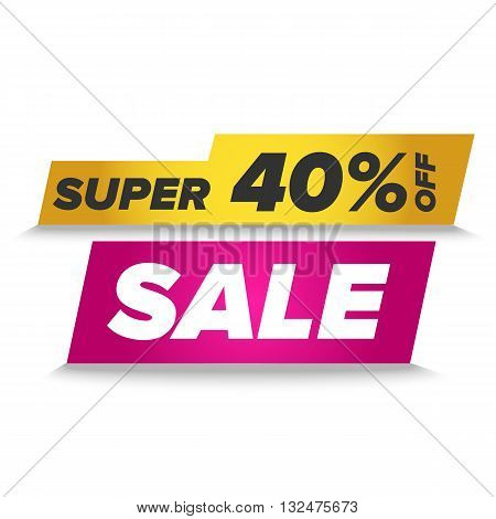 super sale badge with colored ribbons and shadow