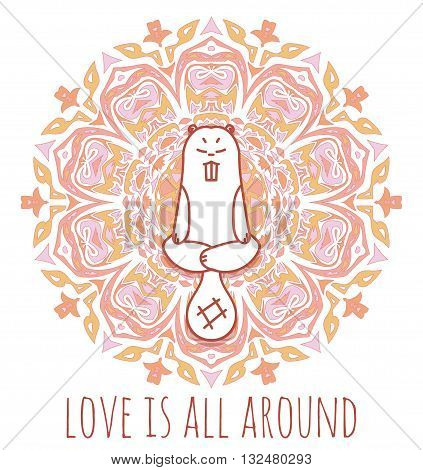 Meditative Animals series. Animal figures seated in the lotus position. Good for design of postcards printed materials for those who are engaged in yoga. All figures are isolated.