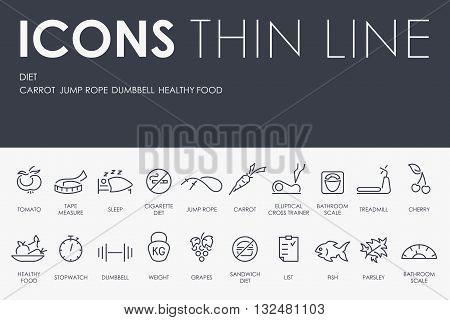 Thin Stroke Line Icons of Diet on White Background